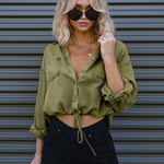 Drawstring Pocketed Button Up Denim Top
