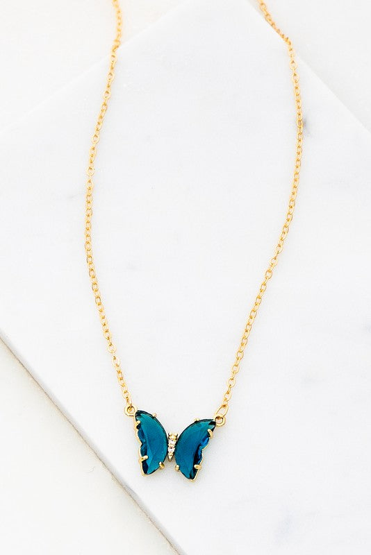 GEMSTONE BUTTERFLY PENDANT NECKLACE