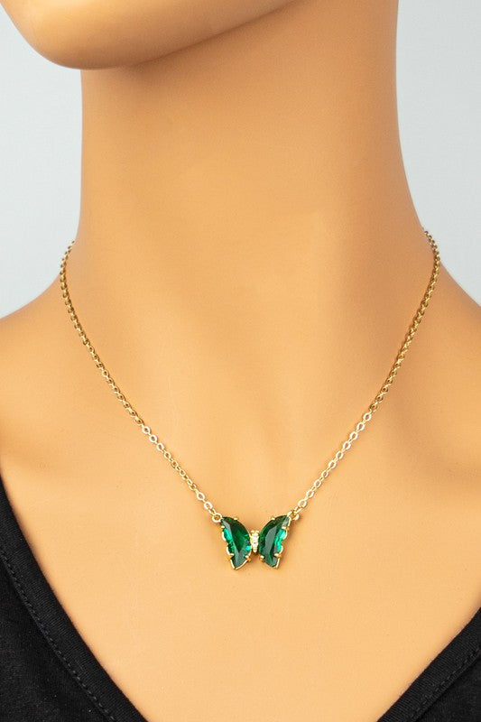 GEMSTONE BUTTERFLY PENDANT NECKLACE