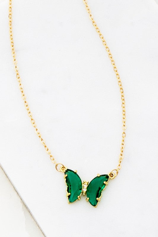 GEMSTONE BUTTERFLY PENDANT NECKLACE