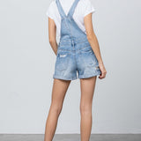 High Rise Roll Up Denim Overall Romper