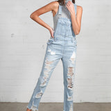 High Waist Heavy Distressed Straight Overalls