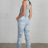 High Waist Heavy Distressed Straight Overalls