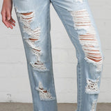 High Waist Heavy Distressed Straight Overalls