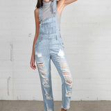 High Waist Heavy Distressed Straight Overalls