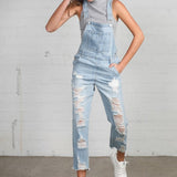 High Waist Heavy Distressed Straight Overalls