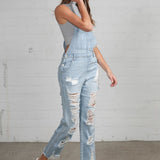 High Waist Heavy Distressed Straight Overalls