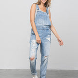 Patch Pocket Ripped Denim Overalls