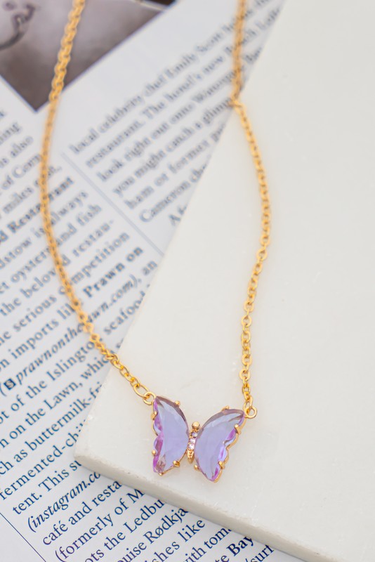 GEMSTONE BUTTERFLY PENDANT NECKLACE
