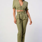 TWO PIECE PANT SET, BELT INCLUDED