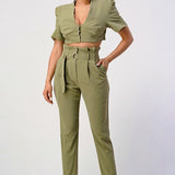 TWO PIECE PANT SET, BELT INCLUDED