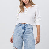 TAKE NO SLIT DISTRESSED DENIM BERMUDA SHORTS