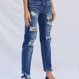 High Waist Ripped Boyfriend Jeans