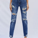 High Waist Ripped Boyfriend Jeans