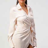 Leopard print wrap double pocket shirt dress