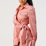 Leopard print wrap double pocket shirt dress