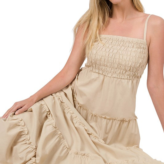 Woven Smocked Top Tiered Cami Maxi Dress
