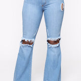 Knee Rip Flare Jean in Medium Wash