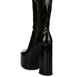 VINKELE Patent PU Platform Heeled Calf Boots