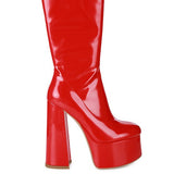 VINKELE Patent PU Platform Heeled Calf Boots