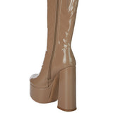 VINKELE Patent PU Platform Heeled Calf Boots