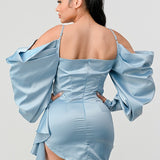 Athina Elegant Puff Shoulder Satin Mini Dress