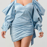 Athina Elegant Puff Shoulder Satin Mini Dress