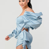 Athina Elegant Puff Shoulder Satin Mini Dress