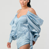 Athina Elegant Puff Shoulder Satin Mini Dress