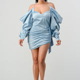 Athina Elegant Puff Shoulder Satin Mini Dress