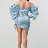 Athina Elegant Puff Shoulder Satin Mini Dress