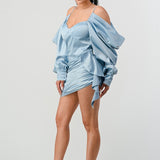 Athina Elegant Puff Shoulder Satin Mini Dress