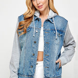 Women's Denim Jacket with Fleece Hoodies