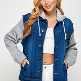 Women's Denim Jacket with Fleece Hoodies
