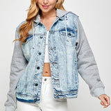 Women's Denim Jacket with Fleece Hoodies