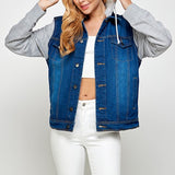 Women's Denim Jacket with Fleece Hoodies