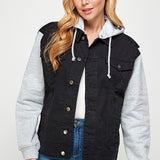 Women's Denim Jacket with Fleece Hoodies