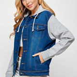 Women's Denim Jacket with Fleece Hoodies