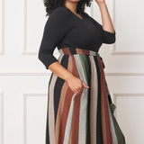 Plus Quarter Sleeve, Stripe Sash Midi Dress