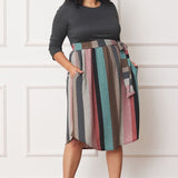 Plus Quarter Sleeve, Stripe Sash Midi Dress