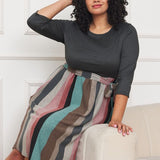 Plus Quarter Sleeve, Stripe Sash Midi Dress