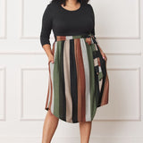 Plus Quarter Sleeve, Stripe Sash Midi Dress