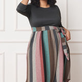 Plus Quarter Sleeve, Stripe Sash Midi Dress