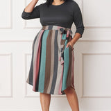 Plus Quarter Sleeve, Stripe Sash Midi Dress