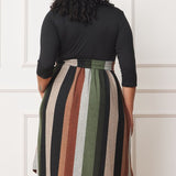 Plus Quarter Sleeve, Stripe Sash Midi Dress