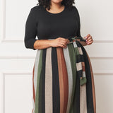 Plus Quarter Sleeve, Stripe Sash Midi Dress