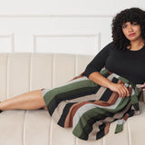 Plus Quarter Sleeve, Stripe Sash Midi Dress