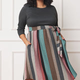 Plus Quarter Sleeve, Stripe Sash Midi Dress
