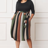 Plus Quarter Sleeve, Stripe Sash Midi Dress