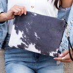 Faux Fur Cow Animal Print Clutch